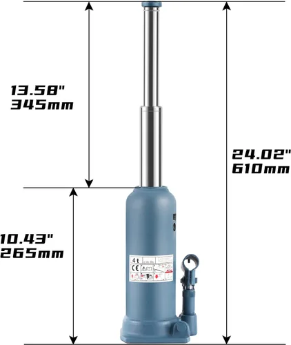 Vista 2 de BAOSHISHAN Gato de botella de 4 toneladas 26,7 cm a 61 cm de rango de elevación Gato de botella de alta elevación de doble pistón Gato hidráulico