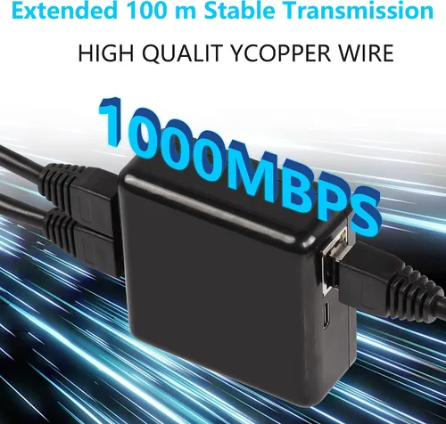 Vista 2 de SinLoon Adaptador divisor de red RJ45 Gigabit, divisor de cable Ethernet de 1000 Mbps 1 a 2, conector de extensión de red RJ45, dos dispositivos