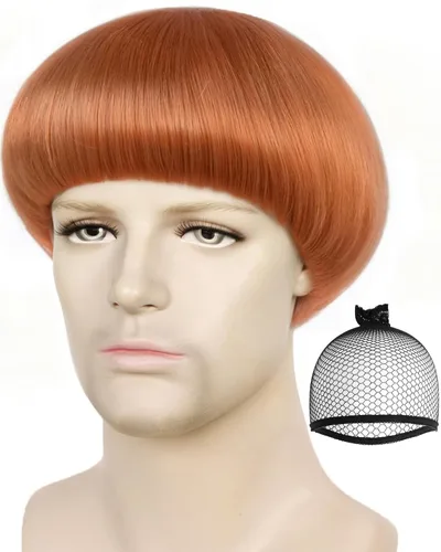 Vista 12 de ANOGOL Peluca corta negra con corte de tazón para hombre, con flequillo Negro
