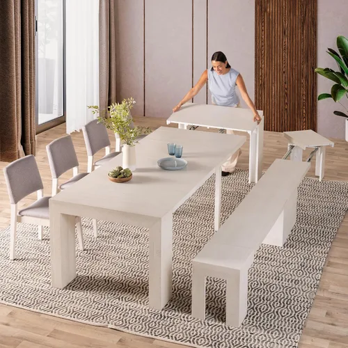 Vista 43 de Transformer Table - Mesa de comedor extensible de madera maciza, asientos 2-12, mesa de comedor expandible, muebles que ahorran espacio, muebles