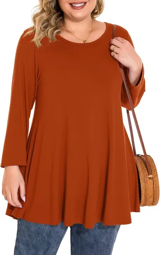 Vista 28 de BELAROI Blusas tipo túnica de manga 3/4 para mujer, talla grande, cómoda para usar con leggings, estilo casual 5-Winered