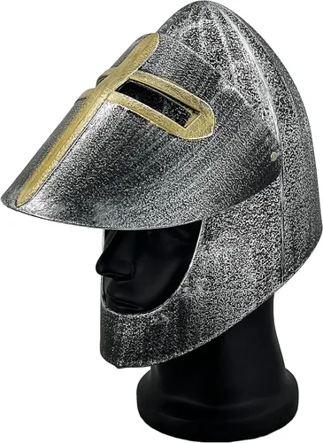 Vista 6 de Casco medieval de plástico para disfraz de caballero cruzado para juego de batalla, Halloween, cosplay, LARP, plateado