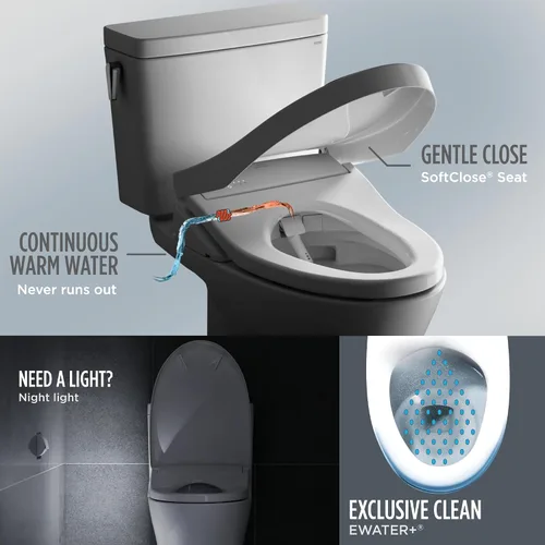 Vista 3 de TOTO® WASHLET®+ S7 - Asiento electrónico de inodoro con bidé con limpieza de varilla EWATER+® y taza clásica, alargado, color blanco algodón