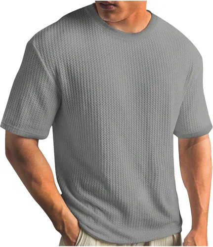 Vista 7 de Kint - Camiseta de manga corta para hombre, de verano, con cuello redondo, casual, color liso, ajuste relajado, camiseta de entrenamiento atlético