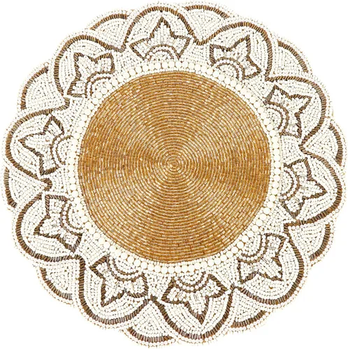 Vista 9 de Manteles individuales de 13 pulgadas con cuentas redondas para mesa de comedor - Manteles decorativos con cuentas de vidrio y respaldo de algodón