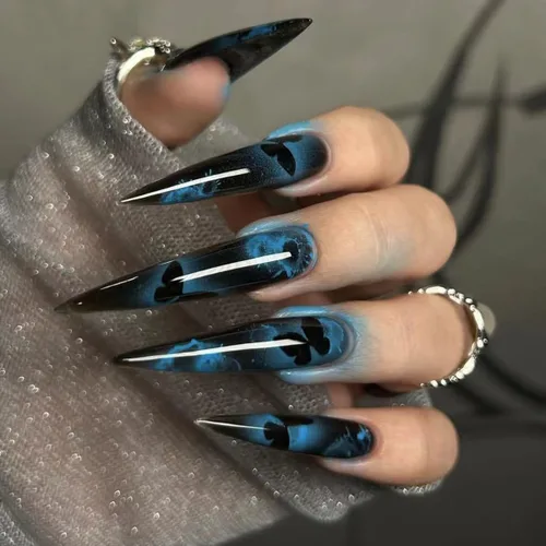 Vista 32 de Paquete de 6 144 uñas acrílicas de Halloween a presión, uñas postizas reutilizables de cobertura completa, uñas postizas adhesivas con pegamento