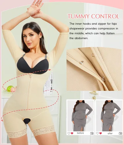 Vista 5 de MERYOSZ Fajas moldeadoras para mujer con control de abdomen, faja de entrenamiento de cintura, fajas colombianas, overol moldeador de cuerpo completo