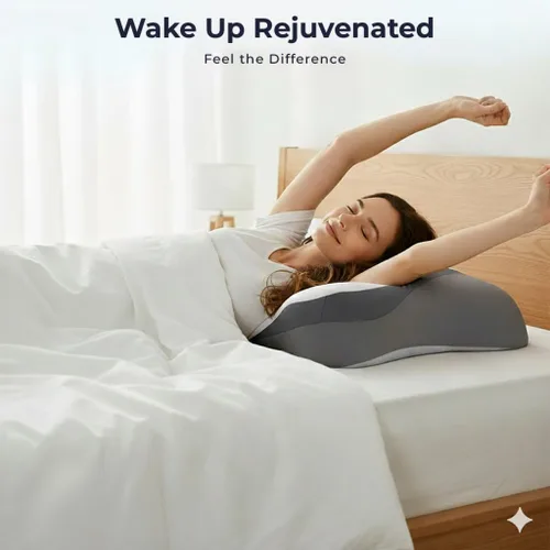 Vista 7 de Almohada cervical para el cuello para aliviar el dolor: almohada ergonómica de espuma viscoelástica para dormir, almohada ortopédica de apoyo