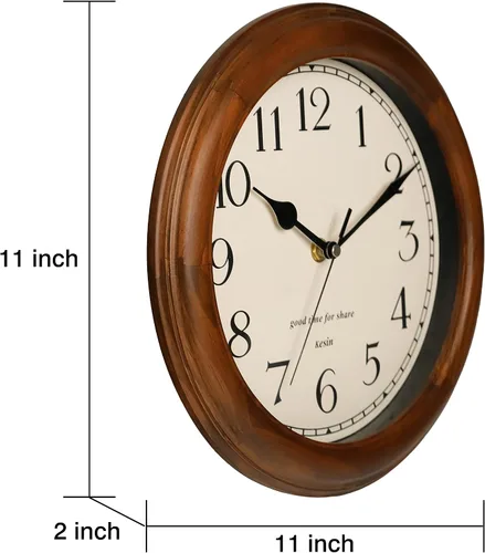 Vista 10 de Kesin Reloj de pared de madera con diseño retro, relojes de pared redondos de 11 pulgadas