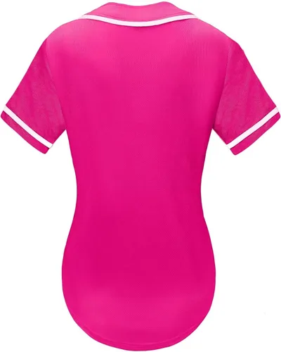 Vista 2 de babyhealthy Camiseta de béisbol para mujer, con botones, lisas, hip hop, softbol, deportiva, camiseta deportiva