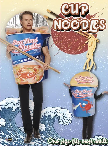 Vista 2 de ReneeCho Disfraz de fideos instantáneos de mariscos y fideos para Halloween, comida rápida, disfraz divertido para adultos, hombres y mujeres