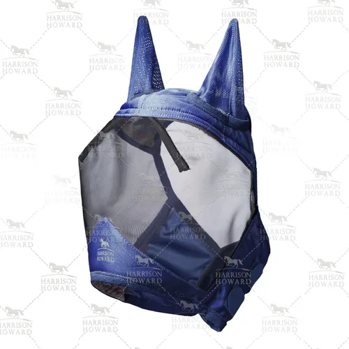 Vista 65 de Harrison Howard Máscara de mosca de caballo luminosa profesional estándar con orejas protección UV para caballo, azul y plateado, pequeño poni Azul