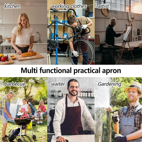Vista 3 de Adjustable Canvas Apron with 3 Pockets for Men Women,Cross Back Work Apron,Durable Kitchen Apron for Cooking
