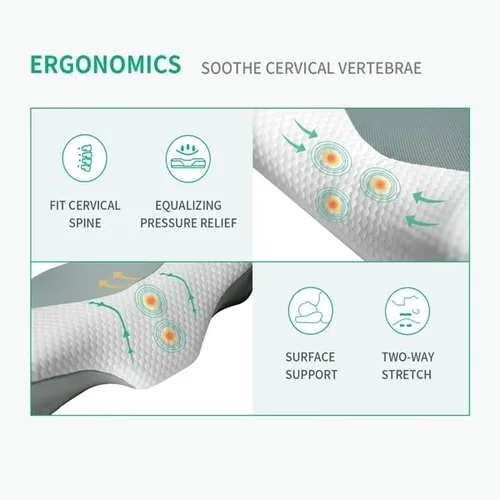 Vista 4 de Almohada cervical de espuma viscoelástica para aliviar el dolor de cuello, almohada de contorno ajustable con funda transpirable y soporte