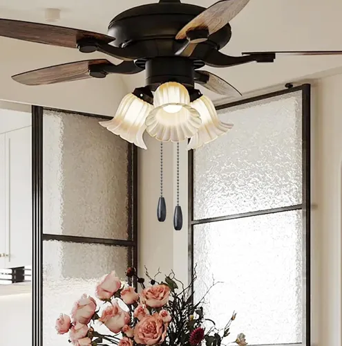 Vista 4 de Paquete de 2 Extensores de Cadena de Ventilador de Techo de Madera Negra, 12 pulgadas Extensión Decorativa de Tiradores de Cadena de Ventilador Negro