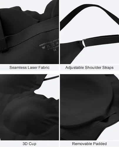 Vista 5 de DEANGELMON Bralettes con cuello en V, acolchado, sin costuras, tirantes ajustables, sujetadores básicos para dormir