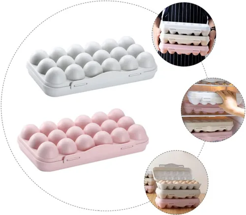 Vista 7 de SOLUSTRE Contenedor de huevos de 2 piezas, contenedor de 18 huevos, bandeja apilable de PP para huevos con tapa, bandeja de almacenamiento