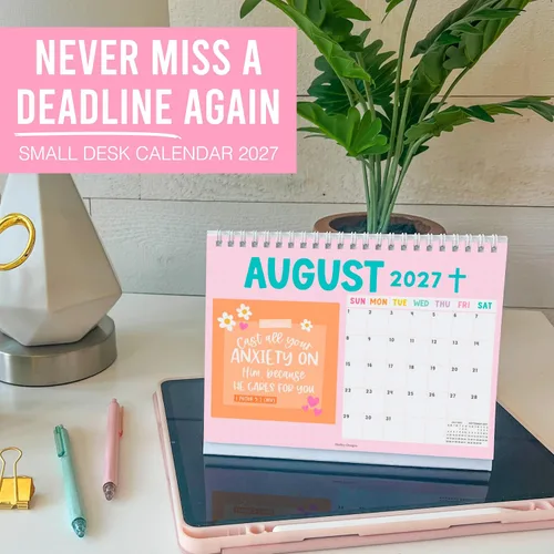 Vista 7 de Small Desk Calendar 2027 Standing Flip - 2027 Desk Calendar Small 2027-2028 Colorful Pastel