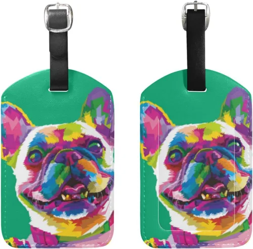 Vista 5 de BAXIEJ - Etiquetas de equipaje para maleta con etiquetas de identificación de nombre, etiquetas de equipaje de bulldog francés para viajes, funda