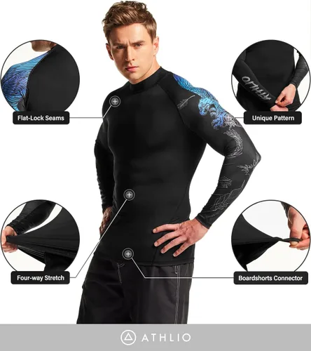 Vista 4 de ATHLIO Camiseta de natación de manga larga con protección UPF 50+ para hombre, camiseta de natación UVSPF, ajuste seco, para agua, playa, surf
