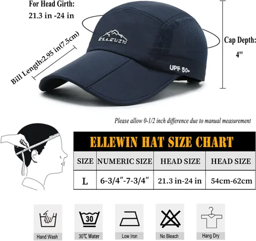 Vista 12 de ELLEWIN Gorra de béisbol unisex UPF 50 sin estructura, con pico grande y plegable