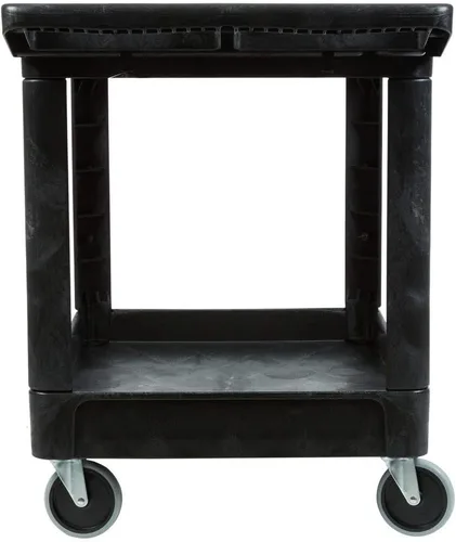 Vista 7 de Carrito de utilería Rubbermaid Commercial Products FG452089BLA resistente, 2 estantes con ruedas, mediano, color negro