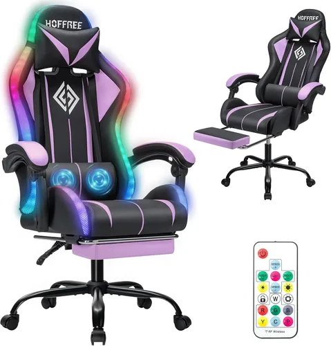 Vista 10 de HOFFREE LED Gaming Chair with Massage RGB Lights Computer Game Chair-Red Rojo + negro