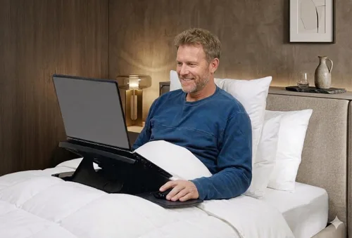 Vista 9 de MAX SMART Soporte de regazo para laptop con alfombrilla de mouse adjunta, cojín y ventilador de refrigeración USB, soporte antideslizante