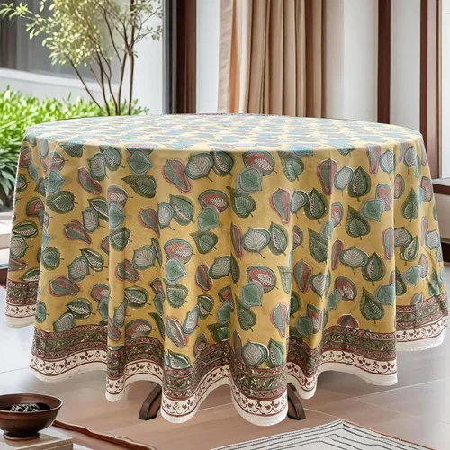 Vista 11 de Mantel redondo con estampado de bloque a mano, 100% algodón, reutilizable, color verde espárragos, 60 pulgadas, mantel decorativo para uso diario