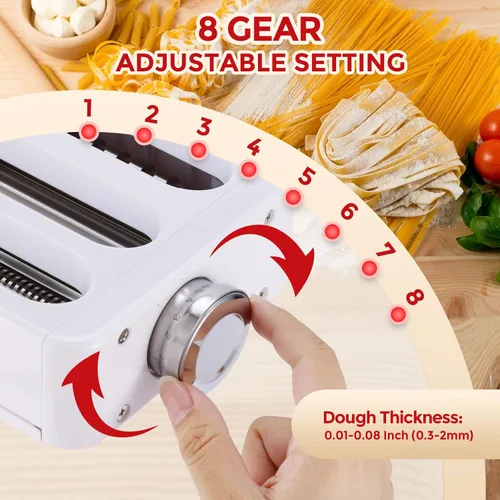 Vista 6 de Accesorio para hacer pasta para mezcladores de pie KitchenAid 3 en 1 de acero inoxidable Rodillo de pasta, cortador de espaguetis/fettuccine
