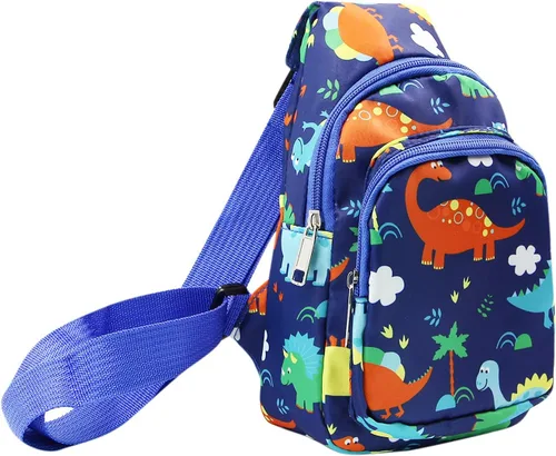 Vista 2 de ANKOMINA Mochila bandolera pequeña para niños diseño de dinosaurio unicornio y hombro para exteriores viajes senderismo Azul Patchwork talla única