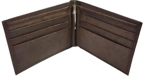 Vista 3 de Billetera de cuero para hombre con clip de dinero, plegable, compacta y plegable, Marrón