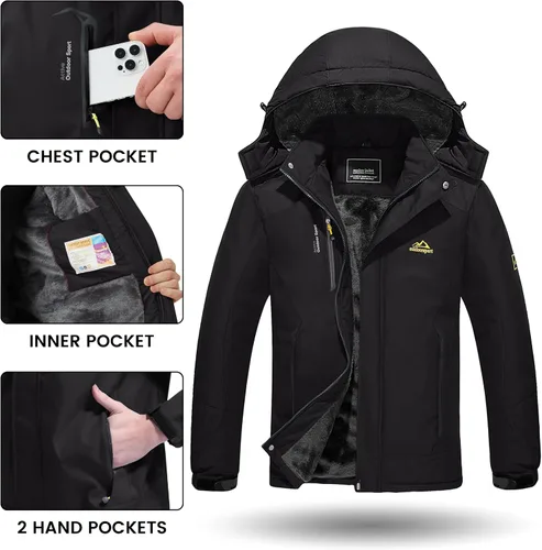 Vista 6 de TACVASEN Chaqueta de invierno para hombre, chaqueta de forro polar resistente al agua, chaqueta de esquí para nieve, chaqueta táctica militar