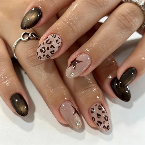 Vista 10 de Uñas postizas medianas a presión de almendra para mujer, uñas postizas Color-2