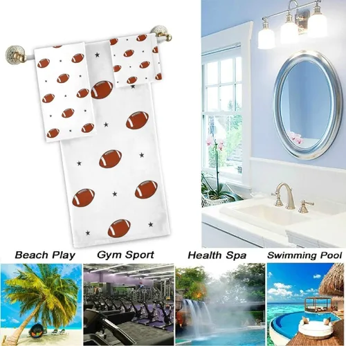 Vista 4 de Naanle Simple Style American Football Stars - Juego de 3 toallas decorativas de lujo, 1 toalla de baño+1 toalla de mano + 1 toallita, multiusos