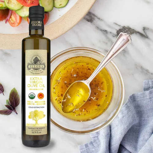 Vista 6 de Ellora Farms, Aceite de oliva virgen extra griego orgánico, DOP messara de una sola finca, alto polifenol, rastreable, kosher, botella de vidrio