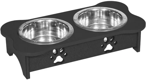Vista 224 de Poly Lumber - Comedero doble de hueso mediano de 2 cuartos de galón, color negro