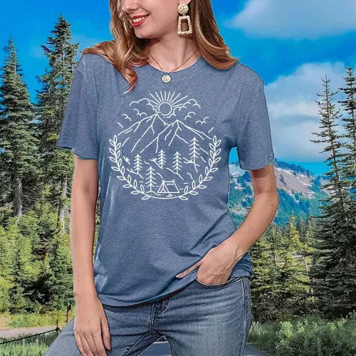 Vista 3 de Camiseta sin mangas para mujer, para senderismo, campamento, al aire libre, verano, montaña, naturaleza, divertida impresión gráfica, cuello