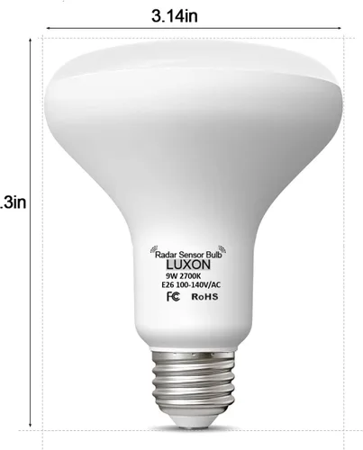 Vista 8 de LUXON Bombillas con sensor de movimiento de radar BR25 de 9 W, detector equivalente al atardecer al amanecer de 90 W, iluminación de lámpara LED