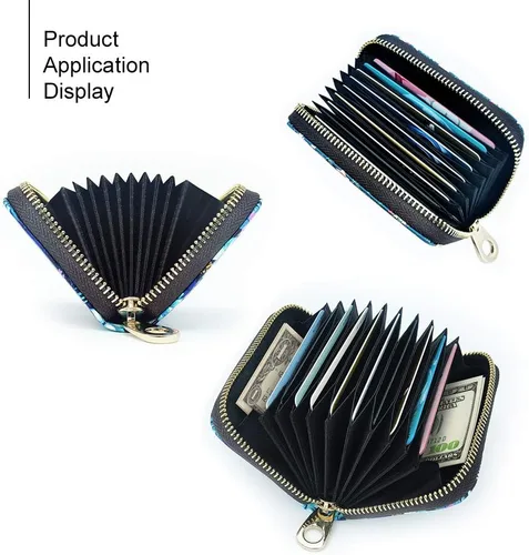 Vista 4 de Funda de cuero con cremallera para tarjetas de crédito RFID para mujeres y niñas