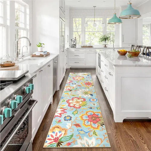 Vista 15 de Beeiva Alfombras florales de entrada, lavables para interiores, ultra fina, de 2 x 3 pies, antideslizante, para cocina, tapete de cachemira suave