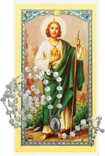 Vista 2 de Regalos de Lulee, LLC Saunt Jude Patrón de Causas Imposibles San Judas Tadeo Cristal Cristal facetado Rondelle 0.315 in cuentas Rosario con centro