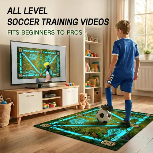 Vista 4 de Soccer Training Mat with Video Drills, Non-Slip Footwork Practice for Kids Green - dinosaur