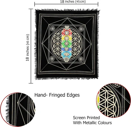 Vista 6 de Indian Consigners 7 Chakra Alter Cloth Hexa cubierta de altar cubierta de tarot propagación de brujería (17.7 x 17.7 in)
