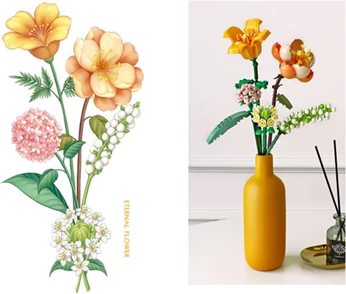 Vista 2 de MEIEST Mini bloques de construcción, ramo de flores, conjunto de modelo de plantas, flores artificiales creativas de bricolaje, colección botánica