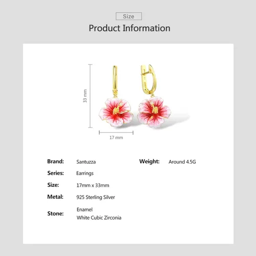 Vista 6 de Santuzza - Pendientes de plata de ley con flores esmaltadas y gemas de plata esterlina