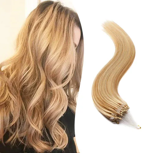 Vista 8 de SEGO Extensiones de cabello humano con micro cuentas, extensiones de cabello humano con micro bucle, lacio, natural, fusión fría, 1.76 oz/paquete