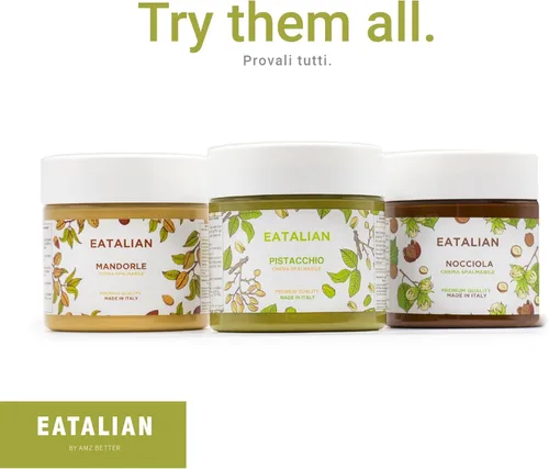 Vista 6 de EATALIAN by AMZ BETTER Crema de Pistacho, 7oz/200 gr, pasta de pistacho untable, sabor dulce y único, ideal para pan, para pasteles, postres