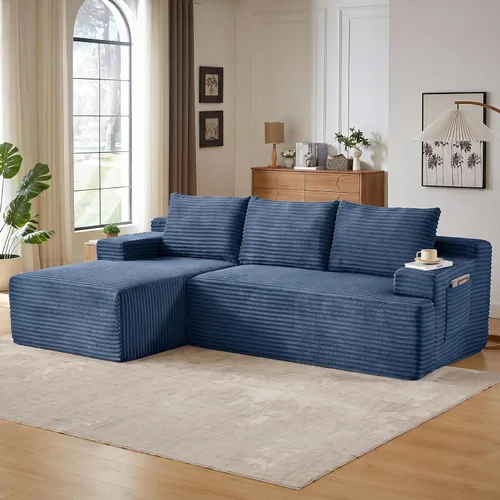 Vista 21 de Sofá modular Cloud de 97 pulgadas, moderno sofá deshuesado con diván, asiento profundo, sofá modular en forma de L, sofás de espuma de pana