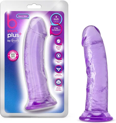 Vista 6 de Blush B Yours Plus Roar N' Ride - Consolador realista de 8 pulgadas, suave hecho a mano para juego anal, coño y pegging para adultos, juguete sexual